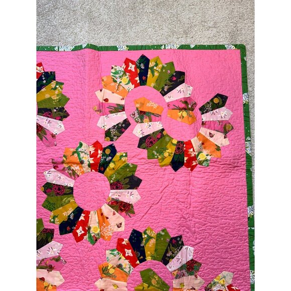 LaDan Abosein Pretty In Pink Quilt Dresden Petals Colorful Floral Size 62x42 - Picture 5 of 7